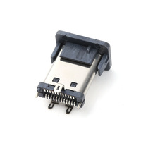 Base Hembra Tipo-C de 24 Pines, Doble Fila, Vertical, Placa de Conexión, Contactos de Cobre, Carcasa de Acero Inoxidable, Conector de 180 Grados, Cubierta Antipolvo, RoHS