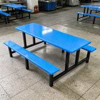 Tables de cantine scolaire en fibre de verre bleue avec bancs et base en métal noir – Mobilier de restauration pour usine