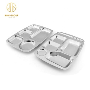Fast Food <span class=keywords><strong>Restaurant</strong></span> 4 compartiments <span class=keywords><strong>plateau</strong></span> à déjeuner en acier inoxydable 304 plaque en acier inoxydable pour l'école hôpital cantine - Product Image 6