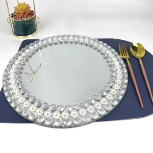 13-дюймовое роскошное украшение для свадебной вечеринки в европейском стиле, серебряное прозрачное Стеклянное блюдо с жемчужным кристаллом, бриллиантовое зеркало