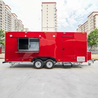 Camionnette à glaces mobile en acier inoxydable de 19,7 pieds à 4 roues avec bar mobile pour café, pizza, beignets, churros, pop-corn - Rouge, utilisation extérieure