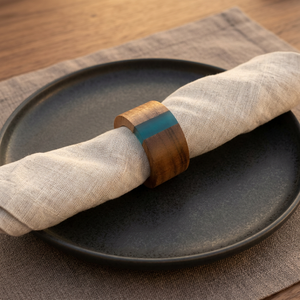 Wooden Napkin <b>Rings</b> Set of 8 for Dinning Table Decor Acacia Wood Resin Napkin Holder Blue Napkin <b>Ring</b> for Home and Kitchen Décor - Product Image 3