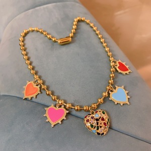 <span class=keywords><strong>BD</strong></span>- B4959 Les jolies filles préfèrent le collier coeur en émail rose bijoux fins collier cz collier plaqué or mode - Product Image 5