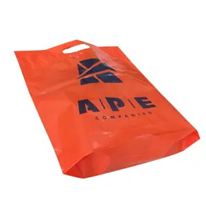 Borsa arancione per lo Shopping in plastica biodegradabile personalizzata all'ingrosso borsa per il trasporto di sacchetti di plastica fustellati in PE economici stampata con il tuo Logo personalizzato