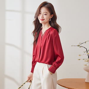 여성 한국 스타일 풀 슬리브 V 넥 블라우스 & 셔츠 일과 비즈니스를 위한 드레시 캐주얼 - Product Image 4