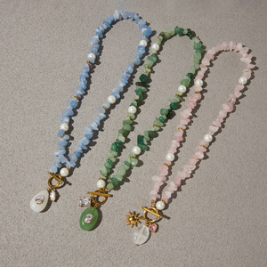 Collier ras-du-<span class=keywords><strong>cou</strong></span> perlé en acier inoxydable plaqué or 18 carats avec pierres naturelles colorées, style luxe léger et <span class=keywords><strong>de</strong></span> niche, pour <span class=keywords><strong>femme</strong></span>, transfrontalier - Product Image 1
