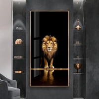 Affiche sur toile Lion Noir Doré, Décoration Murale Moderne, Impression Animale, Tableau Décoratif