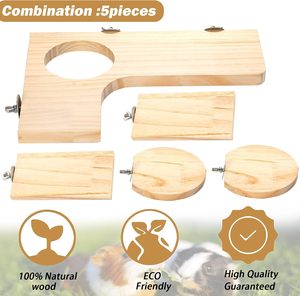 Cage à hamster Plate-forme en bois Chinchilla en forme de L Trou rond Plate-forme de jeu en bois Jouets à pédales en bois pour animaux oiseaux écureuil - Product Image 3