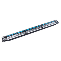 Panel Patch Ethernets Tembaga FTP 24 Port 1U untuk Rak 19'' dengan Shutter dan Earthing