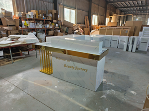 Mostrador de recepción blanco, salón de belleza, esquina en L, muebles de salón curvos, mostrador de recepción pequeño, mostrador de recepción, mostrador de recepción, escritorio delantero, - Product Image 3