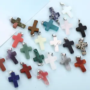 Wholesale 18*25*4mm Colorful Cross Shape Natural Stone Charms Pendants For DIY Earring Necklace Buckle Pendant Accessories