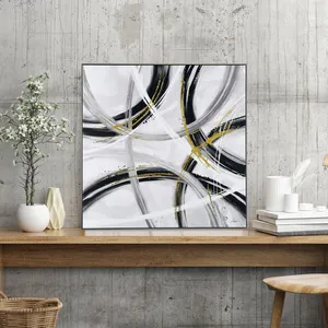 FREE CLOUD Home Decorations White Gold And Black Abstract Paintings Canvas Wall Art Living Room Modern Hand Painted