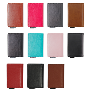 CardHoda Aluminum Card Holder Short <b>Wallet</b> Genuine Leather <b>RFID</b> <b>Blocking</b> Fold Closure Minimalist Style Unisex - Product Image 6