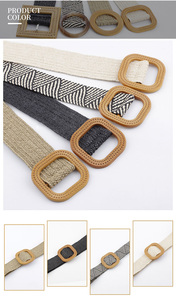 Ceintures tressées pour femmes africaines, bande de taille élastique en rotin, en paille avec <span class=keywords><strong>boucle</strong></span> ronde et carrée en bois - Product Image 4