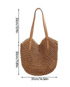Summer Casual Vintage <strong>Straw</strong> Tote <strong>Bag</strong> with Zipper Closure and Chains Large Capacity Woven Shoulder Handbag for <strong>Beach</strong> &amp; Travel - Product Image 3