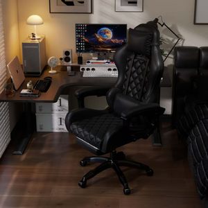 Chaise de jeu ergonomique pivotante moderne en cuir PU ALINUNU avec repose-pieds et massage - Product Image 1