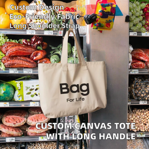 Customized Reusable Canvas Tote <b>Bag</b> with <b>Long</b> Rope Handle and Letter Pattern for Daily Shopping With Personalized Logo - Product Image 2