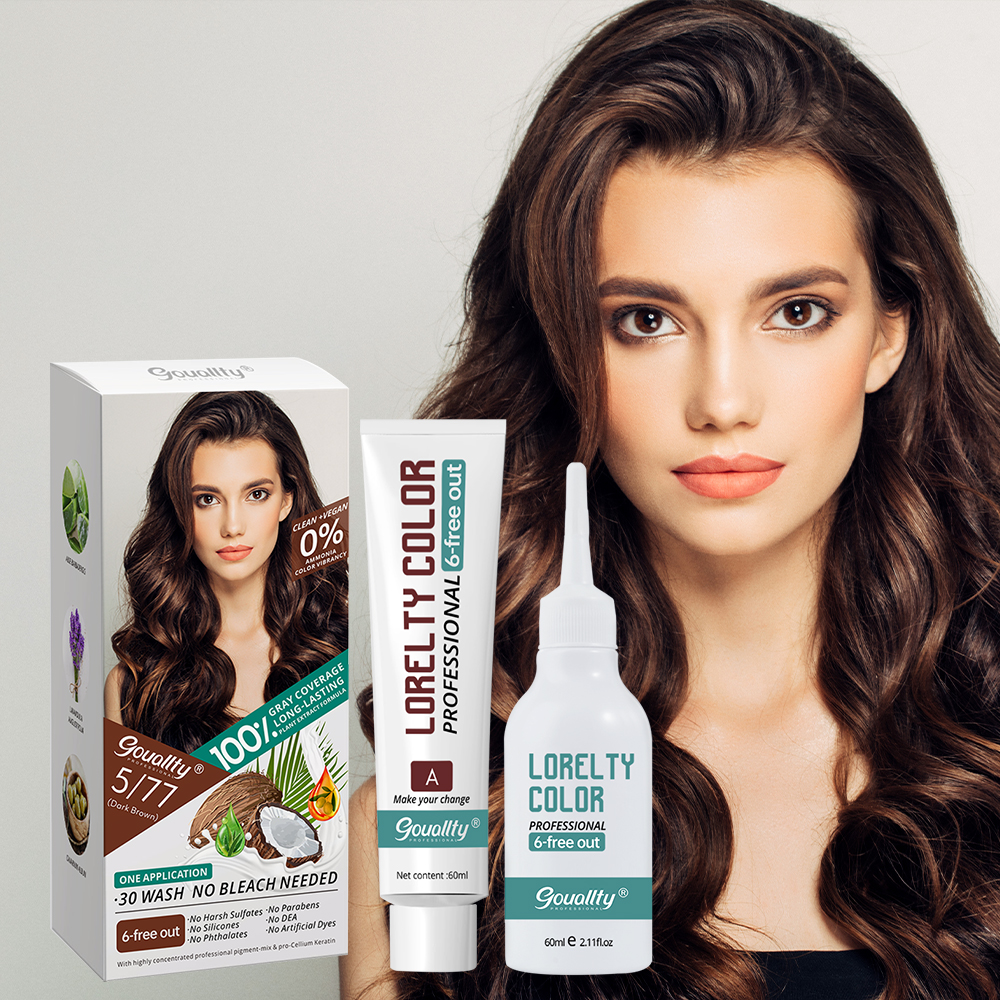 Темно-коричневый питательный Сияющий стойкий крем для волос Gouallty Color 5/77