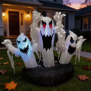 Décoration Gonflable Lumineuse d'Halloween : Fantôme Blanc et Citrouille pour Fêtes en Extérieur et Jardins - Product Image 3