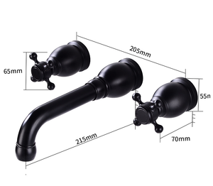 Mezclador de grifo montado en la pared negro de baño de doble manija de lujo de 3 orificios <span class=keywords><strong>grifos</strong></span> de pared de lavabo de latón oculto - Product Image 1