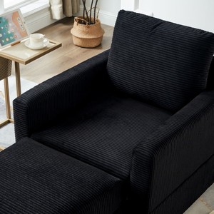 Sofá Chaise Longue Moderno de Pana con Otomana Acolchada, Silla de Acento Tapizada Cómoda para Comedor, Sala de Estar o Dormitorio - Product Image 3