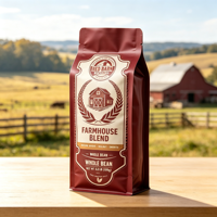 Sachet d'emballage pour grains de café imprimé en héliogravure personnalisé, résistant à l'humidité, à fond plat, avec huit soudures latérales, valve et fermeture éclair