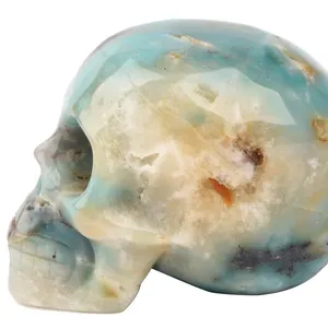 3英寸热销天然水晶头骨雕刻工艺品高品质加勒比方解石水晶头骨雕刻装饰