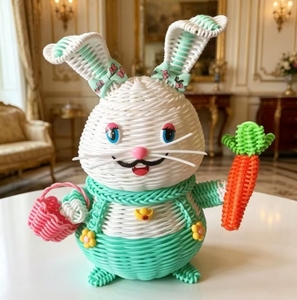 Cesto portaoggetti artigianale in vimini intrecciato a mano con coniglietto, decorazione di lusso per la casa, cesto portaoggetti artigianale - Product Image 2