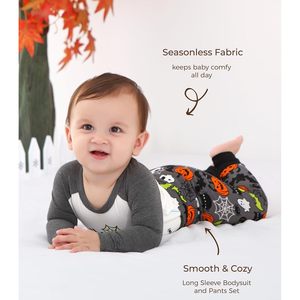 Pijamas para bebé, liquidación de existencias, conjunto de mono y pantalón de Halloween, conjunto de algodón suave de manga larga para bebés, niñas y niños pequeños - Product Image 4