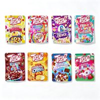 Vente en gros en stock : Ensemble de sacs Mylar holographiques pré-faits de 3,5 g et boîtes pour l'emballage de bonbons, snacks, gâteaux et fleurs