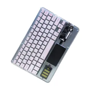 Modo triplo bt5.0 2.4g USB-C rgb retroiluminado, teclado transparente sem fio, teclado de cristal mágico para sistemas windows e mac