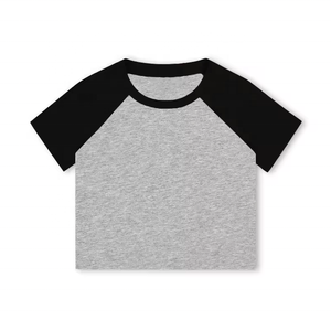YZX Logo personnalisé du fabricant <span class=keywords><strong>Crop</strong></span> <span class=keywords><strong>Top</strong></span> pour femmes 220gsm 95% coton 5% Spandex manches courtes raglan strass diamants été - Product Image 5