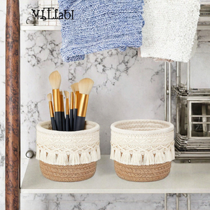 Handwoven Cotton <b>Rope</b> Makeup Brush Holder Organizer Tassel Tumblers Mini Storage <b>Basket</b> for Vanity Bathroom Desk - Product Image 3