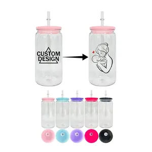 Bán Buôn Tùy Chỉnh Tái Sử Dụng Lụa In Ấn Bia Kính Soda Nhựa Có Thể Acrylic Jar 16Oz Màu Nhựa Có Thể Với Đầy Màu Sắc PP Có Nắp Đậy