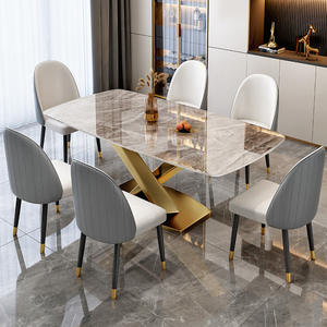 Tavolo da Pranzo di Lusso in Marmo Design Italiano con Piano in Pietra Sinterizzata e Base Scultorea in Metallo Dorato per Arredamento Villa. - Product Image 4