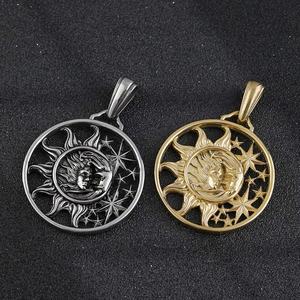เครื่องประดับแฟชั่นชุบทอง 14k 18k สแตนเลสสตีล จี้รูปทรงฝันสำหรับสร้อยคอ สร้อยคอฮิปฮอป จี้รูปดาว พระอาทิตย์ พระจันทร์ - Product Image 4