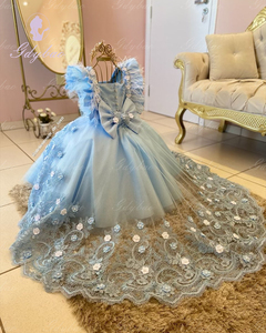 Vestido <span class=keywords><strong>de</strong></span> Tul Azul para Niña <span class=keywords><strong>de</strong></span> las Flores para Boda con Apliques, Vestido <span class=keywords><strong>de</strong></span> Princesa Hinchado para Fiesta <span class=keywords><strong>de</strong></span> Cumpleaños, Primera Comunión, Baile - Product Image 6