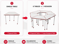 Table de mobilier scolaire modulaire de forme hexagonale moderne avec design réglable en hauteur pour les activités en classe