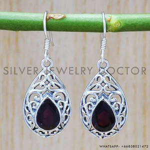 ต่างหูเงินดีไซน์ใหม่ รูปทรงแปลกตา เงินแท้ 925 ต่างหูสวยงามประดับพลอยโกเมน ขายส่งเครื่องประดับเงิน - Product Image 5