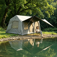 6.5 ㎡   Tente de camping gonflable Ridge, tente de glamping en Oxford 300D Titanium Blackout avec poutres pneumatiques en PVC et auvent intégré