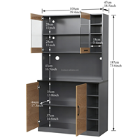 Buffet de cuisine moderne en bois multifonctionnel, armoire de rangement autonome, buffet, armoire de présentation, vitrine à 4 portes