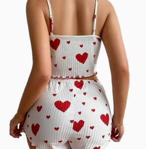 Pijamas Blancos Sexys de Verano de Alta Calidad con Estampado de Corazones, Camiseta y Pantalones Cortos, Conjunto de <span class=keywords><strong>Pijama</strong></span> Sexy de 2 Piezas para Mujer - Product Image 5