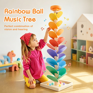 Kinder Montessori Klassischer Holz-Regenbogen Musikbaum Kugelbahn Farbenfrohes Kognitives Lernspielzeug für 5 bis 7 Jahre - Product Image 2