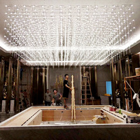 Lustre suspendu rectangulaire personnalisé pour salle de banquet, grand lustre en forme de cube étoilé pour hall d'hôtel et projets de mariage