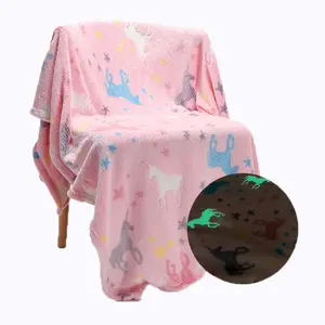 Glow In The Dark Blanket For Kids OEM Unicorn FLeece Blanket Glow In The Dark Luminous Fairy Blanket For Kids