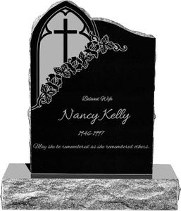 Gothic Cross Carving Tombstone Upright Headstone Black Grey Granite American Style Tombstone And Monument With Gold Paint - Product Image 4