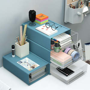 Boîte de rangement de bureau en plastique empilable de couleur personnalisée de haute qualité tiroir accessoires de bureau Rectangle multicouche - Product Image 5