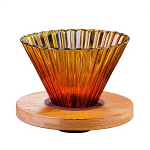 Nouveaux produits – Filtre à café en verre en gros d'usine – Dripper à café en verre séparé avec support en bois de bambou - Product Image 1