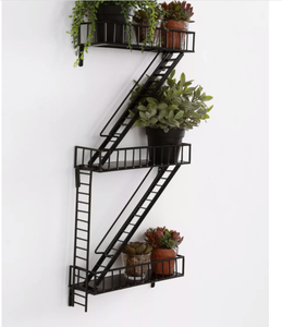 Support décoratif de ménage en métal noir personnalisé, support <span class=keywords><strong>mural</strong></span> de <span class=keywords><strong>plante</strong></span> d'ornement en forme d'échelle, étagère murale d'évacuation d'incendie - Product Image 6