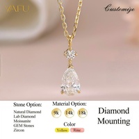 Collar con colgante de lujo delicado con incrustaciones de diamantes pequeños cultivados en laboratorio, corte en forma de pera, cadena de eslabones Au375